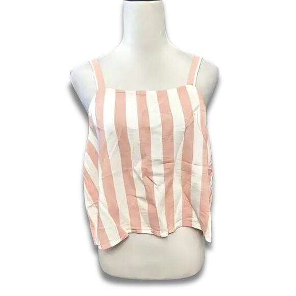 Abound Crop Tank Top Striped Sleeveless Pullover Linen Blend White Pink W L NWOT - Picture 1 of 8